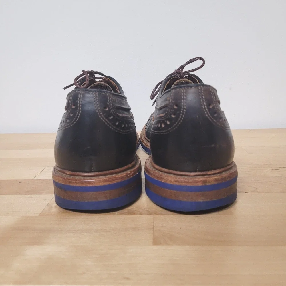 Allen Edmonds Shoes Mens 9.5 D Dark Brown Strandmok Oxford Blue Sole Brogue 8655